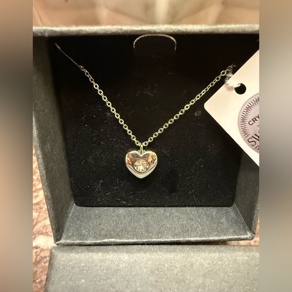 Swarovski Silver Heart Necklace with Crystal Accent